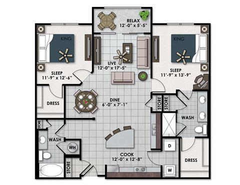 a floor plan of a house with bedrooms and a living room